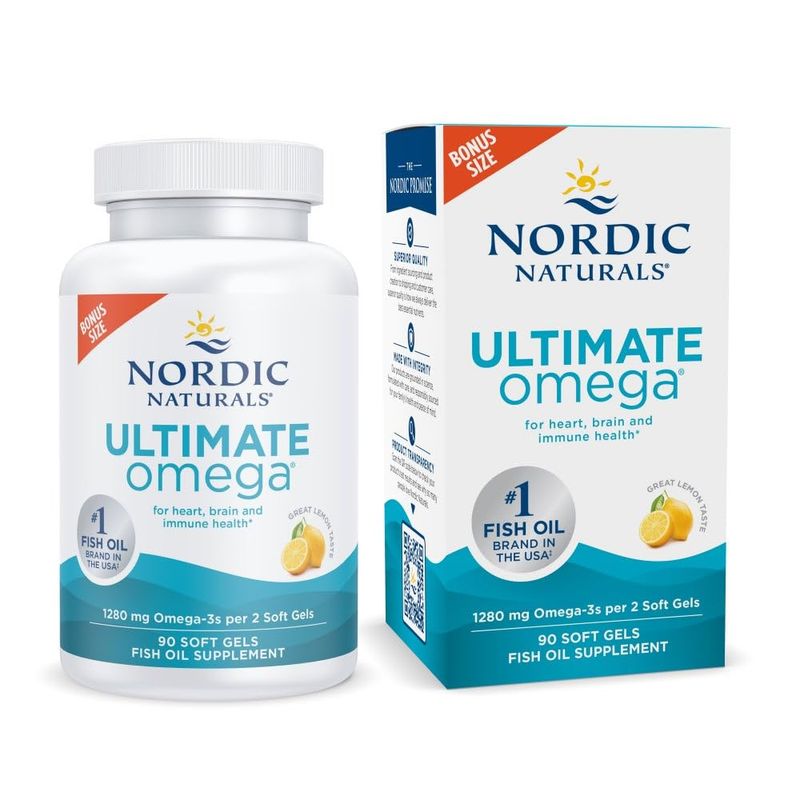 Nordic Naturals Ultimate Omega, Lemon Flavor - 90 Soft Gels - 1280 mg Omega-3 - High-Potency Omega-3 Fish Oil Supplement with EPA &amp; DHA - Promotes Brain &amp; Heart Health - Non-GMO - 45 Servings