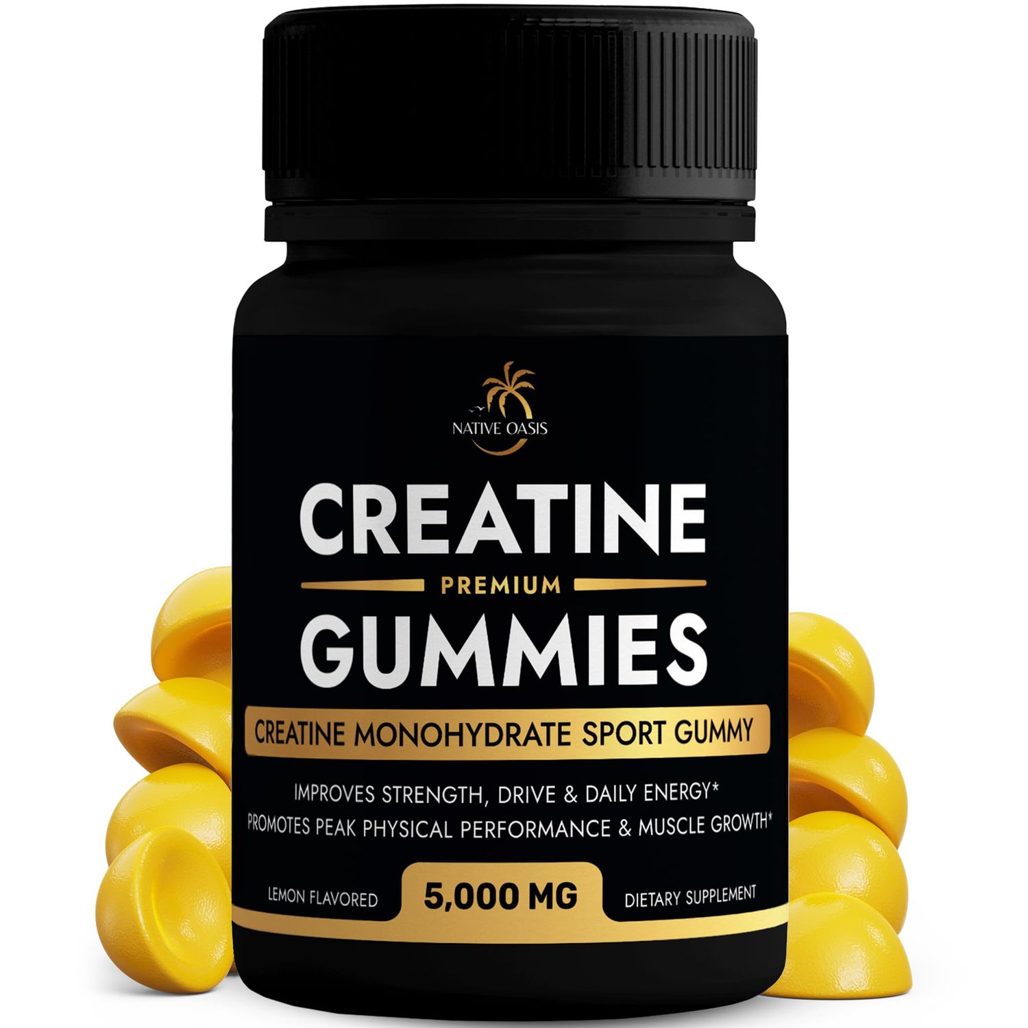 NATIVE OASIS Creatine Monohydrate | 5,000 MG Gummy Creatine Supplement for Men &amp; Women | Improves Strength, Energy &amp; Performance | Allergen Free, Gluten Free, Non-GMO &amp; Vegan Friendly | 60 Count