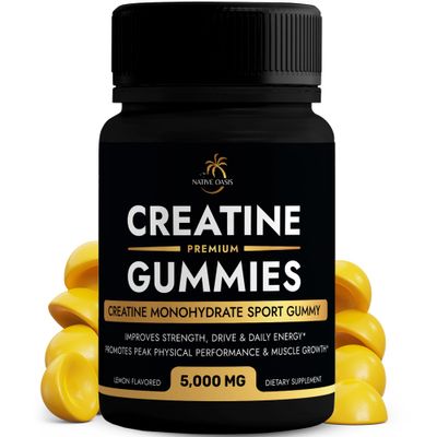 NATIVE OASIS Creatine Monohydrate | 5,000 MG Gummy Creatine Supplement for Men &amp; Women | Improves Strength, Energy &amp; Performance | Allergen Free, Gluten Free, Non-GMO &amp; Vegan Friendly | 60 Count
