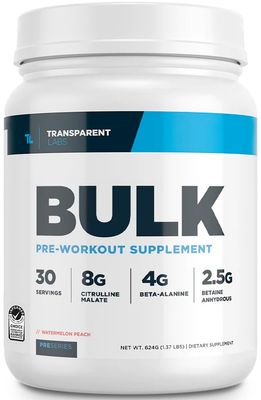 Transparent Labs Bulk Pre Workout Powder - Naturally Sweetened Advanced Pre-Workout Formula for Muscle Building and Strength - 30 Servings, Watermelon