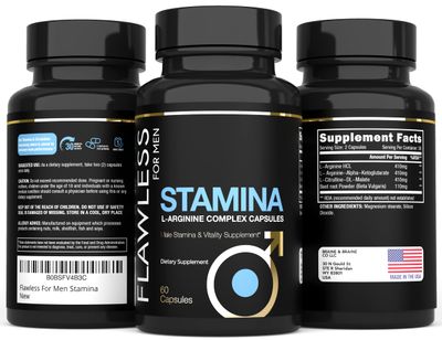 FLAWLESS FOR MEN Stamina | L-Arginine, L -Citrulline &amp; Nitric Oxide Supplement for Men | Promotes Male Vitality, Blood Flow and Endurance | 60 Capsules