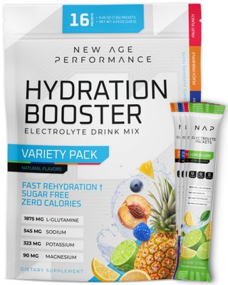 New Age Performance Hydration Packets, Electrolytes Powder, Liquid Enhancer for Dehydration Relief, L-Glutamine Amino Acids for Muscle Workout Recovery, Sugar Free &amp; 0 Calorie, 16 Packets (Variety)