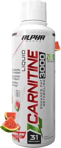 Alpha Supps - L-Carnitine 3000 mg Liquid | Stimulant-Free Amino Acid | 31 Servings (Watermelon Candy)