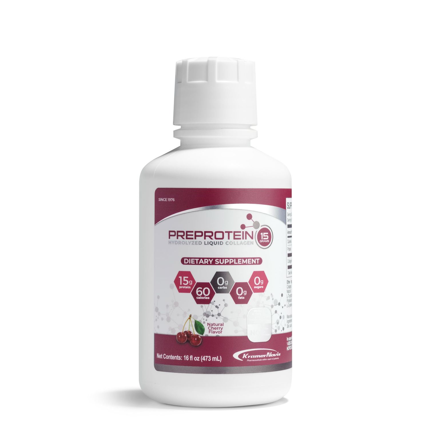 PreProtein 15 Liquid Collagen Predigested Protein, Used by Hospitals, Doctor Recommended, 15g Protein per Serving, Sugar-Free, All Amino acids, for bariatric, Wound Care, Dialysis Support (Cherry)