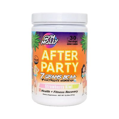Gym Molly After Party Vegan BCAA Powder, Electrolyte Powder, BCAA Amino Acids After Post Workout Recovery Drink, Zero Carbs, Zero Sugar, 35 Calories Caffeine-Free (Strawberry Kiwi)