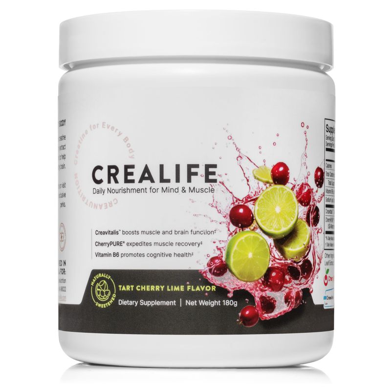 CreaLife - German Micronized Creatine + USA Tart Cherry + Vitamin B6 - Pre and Post Workout Supplement for Women &amp; Men, Tart Cherry Lime Flavor, Caffeine-Free Nourishment for Body and Brain