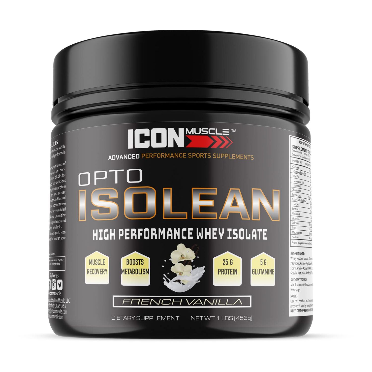 Icon Muscle Isolean Whey Protein Isolate Powder, Vanilla, Chocolate, Strawberry, Cookies &amp; Cream, Salted Caramel, Chocolate Mint, Chocolate Peanut Butter, 1 Pound (Vanilla)