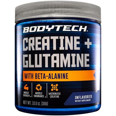 BodyTech Creatine &amp; Glutamine with Beta-Alanine - Premium Performance Supplement for Enhanced Strength, Muscle Recovery, and Endurance - Advanced Formula (10.8oz/ 30 Servings)