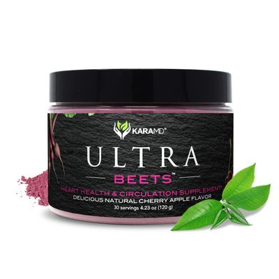 KaraMD UltraBeets - Beetroot Superfood Powder - Heart Health, Circulation &amp; Energy Supplement - Supports Nitric Oxide Production - Cherry Apple Flavored Drink Mix - 30 Servings