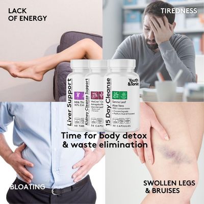 Youth & Tonic 3X Body Cleanse and Detox Pills for Women & Men with Liver, Kidney, Colon Supplements to Support Healthy Functions and for Loss of Unwanted Impurities and Metabolic Waste. 120 Capsules