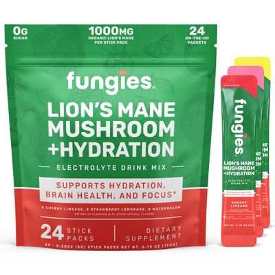 Fungies Electrolyte Drink Mix with Lion's Mane Mushroom &amp; Essential Electrolytes, 24 Variety Pack - Sugar-Free Hydration Supplement Powder for Adults for Brain Health &amp; Focus - Mushroom Supplement