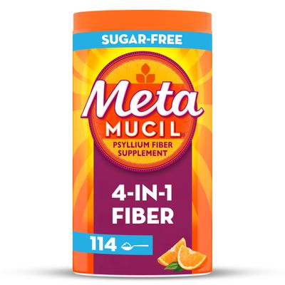 Metamucil 4 in 1 Daily Fiber Supplement Powder, Fiber Powder for Digestive Health and Regularity*, Sugar-Free, Orange, Naturally Sourced Psyllium Fiber, 114 teaspoons