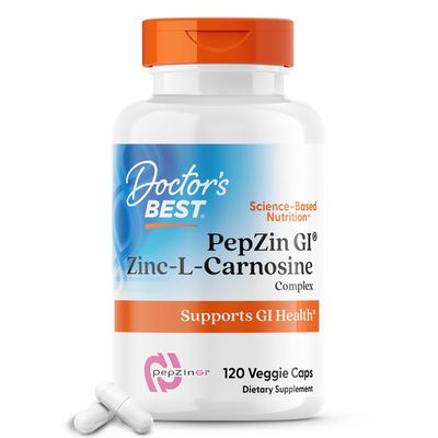 Doctor&#39;s Best PepZin GI, Zinc-L-Carnosine Complex, Non-GMO, Vegan, Gluten Free, Soy Free, Digestive Support, 120 Veggie Caps