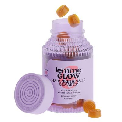 Lemme Glow Collagen Gummies for Thick Hair, Strong Nails &amp; Healthy Skin with Multi-Collagen Peptides, Biotin, Trace Minerals, Zinc, Vitamins A, C &amp; E, Dairy &amp; Gluten Free, Peach Flavor, 60 ct.