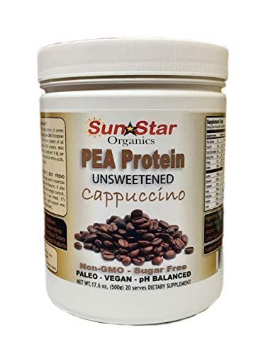 Sun Star Organics Pea Protein Powder - Unsweetened - Cappuccino with Coffee Powder &amp; Vanilla Extract, Soy Free, Non-GMO 17.6 oz