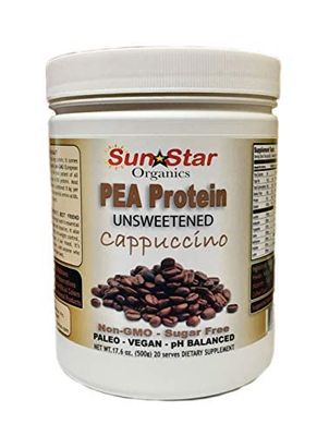 Sun Star Organics Pea Protein Powder - Unsweetened - Cappuccino with Coffee Powder &amp; Vanilla Extract, Soy Free, Non-GMO 17.6 oz