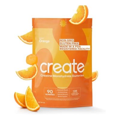 Create Creatine Monohydrate Gummies for Men &amp; Women, Boost Focus, Strength, and Endurance, Anti-Melting Formula, Vegan, Gluten-Free, Non-GMO, 1.5g of Creatine per Gummy (Orange, 90 ct)
