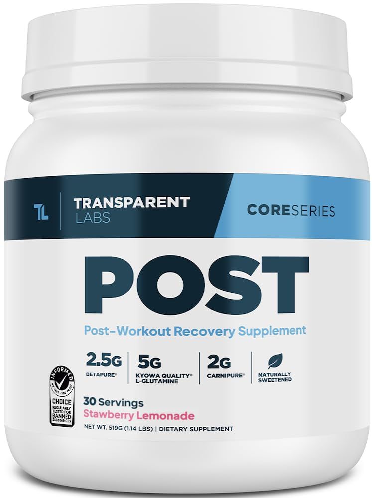 Transparent Labs Post - Post-Workout Recovery Muscle Builder with L-Glutamine, Beta-Alanine and BetaPure Betaine Anhydrous for Muscle Recovery and Muscle Building - 30 Servings, Strawberry Lemonade