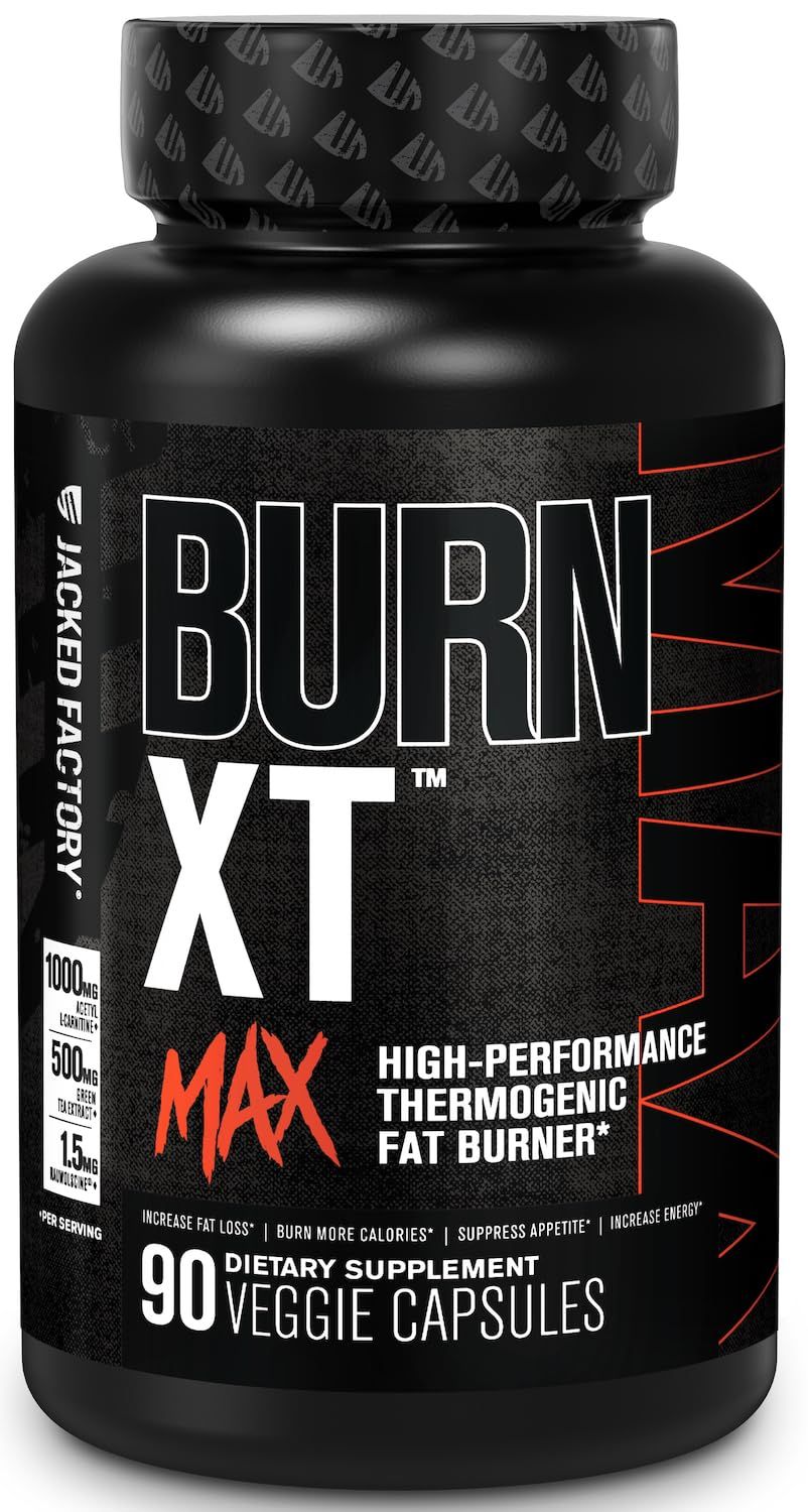 Jacked Factory Burn-XT Max - High-Performance Thermogenic Fat Burner &amp; Appetite Suppressant for Weight Loss w/PurCaf Organic Caffeine, MitoBurn, Green Tea, Acetyl L Carnitine &amp; More - 90 Capsules