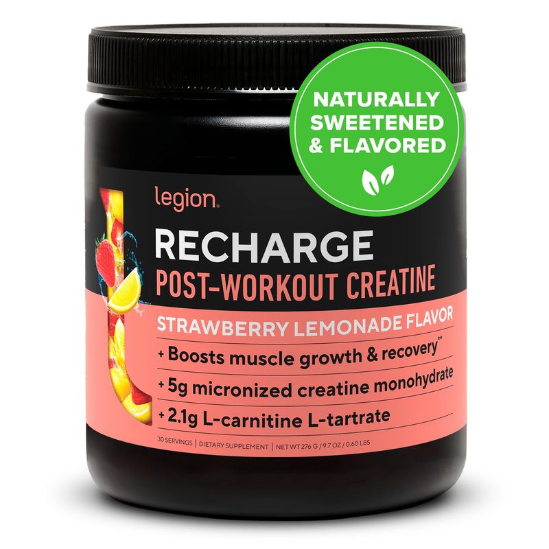 LEGION Recharge Post Workout Drink - Micronized Creatine Monohydrate Natural Post Workout Recovery Drink - Muscle Builder &amp; Recovery Booster Post Workout Supplements (Strawberry Lemonade, 30 Servings)