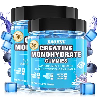 KAOXNU 2 Pack Creatine Monohydrate Gummies 5000mg for Men &amp; Women, 120 CT Chewable Creatine Monohydrate for Muscle Support, Energy Boost, 5g of Creatine Monohydrate per Serving - Sugar Free,Vegan