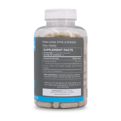 Pure for Men Stay Ready Fiber Extra Strength Supplement | Digestive Regularity | Bowel Movement &amp; Gut Health Support | Vegan Cleanliness | Proprietary Formula | 120 Vegan XL Capsules