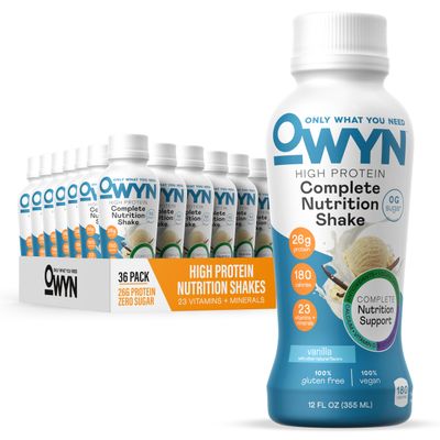 OWYN Only What You Need High Protein Plant Based Complete Nutrition Shake, Vanilla, 12 Fl Oz (36 Pack)