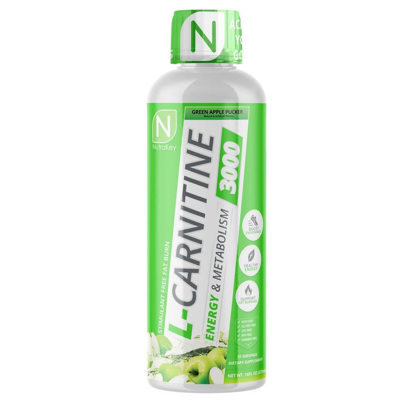 NutraKey L-Carnitine 3000mg, No Sugar, Gluten Free, Turn Into Fuel, (Green Apple) 31 Servings