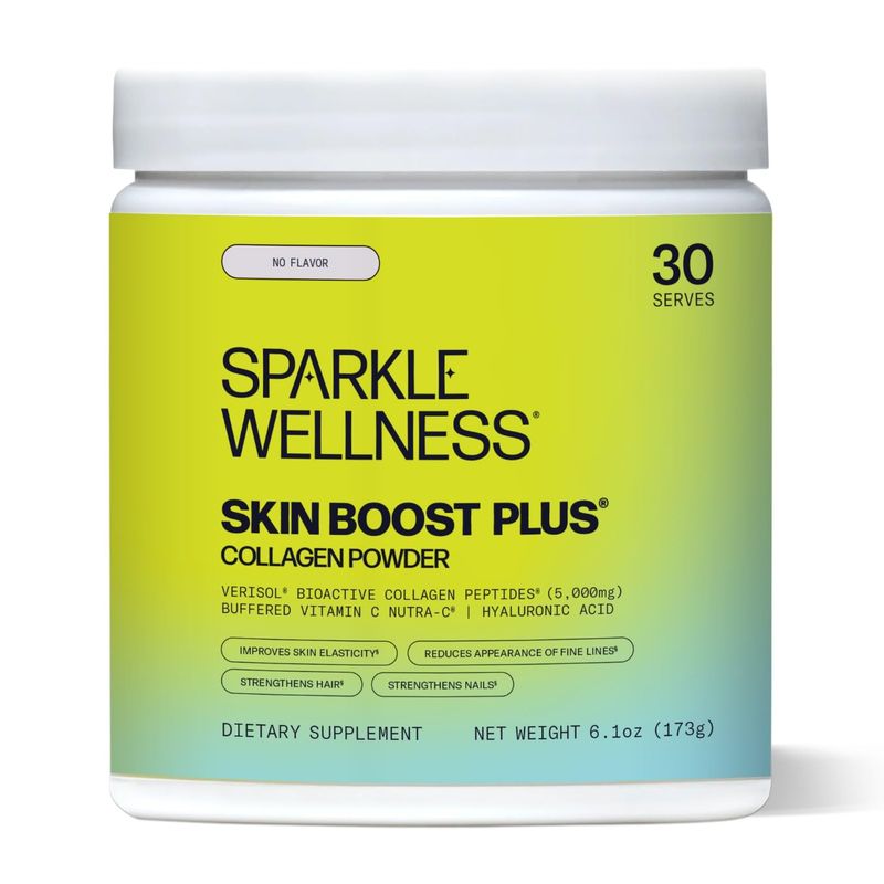 Sparkle Wellness Skin Boost Plus (No Flavor) [30-Serves] | Collagen Powder Supplement with VERISOL Bioactive Hydrolyzed Collagen Peptides, Vitamin C &amp; Hyaluronic Acid to Improve Skin Elasticity