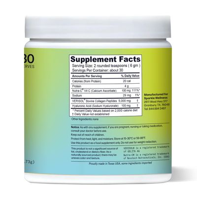 Sparkle Wellness Skin Boost Plus (No Flavor) [30-Serves] | Collagen Powder Supplement with VERISOL Bioactive Hydrolyzed Collagen Peptides, Vitamin C &amp; Hyaluronic Acid to Improve Skin Elasticity