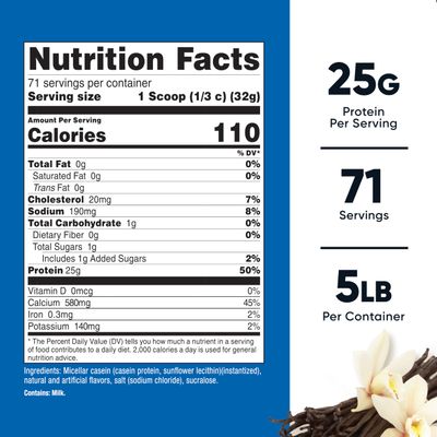 Nutricost Casein Protein Powder 5lb Vanilla - Micellar Casein, Gluten Free, Non-GMO