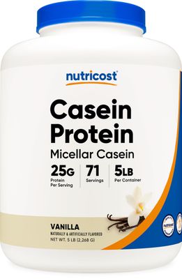 Nutricost Casein Protein Powder 5lb Vanilla - Micellar Casein, Gluten Free, Non-GMO