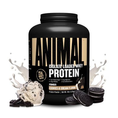 Animal Whey Isolate Protein Powder - Loaded for Pre &amp; Post Workout Muscle Builder and Recovery with Digestive Enzymes for Men &amp; Women - 25g Protein, Great Taste, Low Sugar - Cookies &amp; Cream 4 lbs