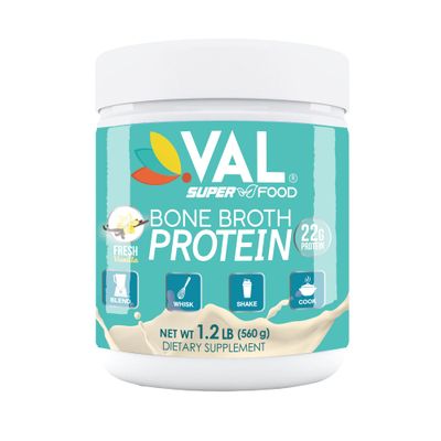 VAL Chicken Bone Broth Powder Protein, 22g Protein, 12g Collagen, 8g Inulin, Pea Protein &amp; MCT Oil, Supports Healthy Skin, Gut Health, Joint Supplement, Gluten Free, 16 Servings