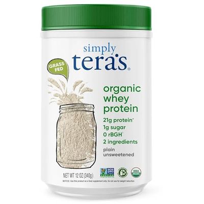 Simply tera&#39;s Organic Whey Protein Powder - Grass Fed Whey Protein Powder Without Artificial Sweeteners, Unflavored Protein Powder, Non-GMO, Kosher, Gluten-Free - Plain Unsweetened 12 Oz