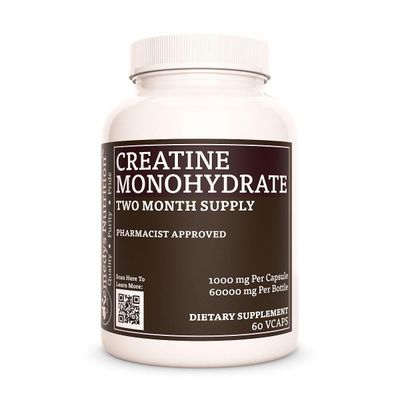 Remedy&#39;s nutrition Creatine Monohydrate | 1,000 mg, 60 Vegan Capsules Dietary Supplement | Two Month Supply | Non-GMO, Gluten Free, Dairy Free, No Additives