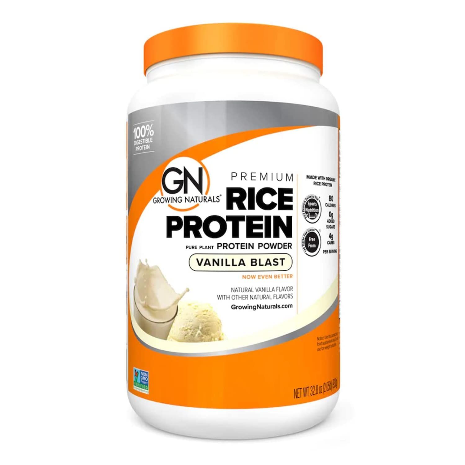 Growing Naturals Organic Rice Protein Powder - 15g Plant Protein, 2.8G BCAA - Low-Carb, Low-Sugar, Non-GMO - Vanilla Blast, 2 Pound (Pack of 1)