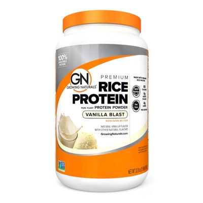 Growing Naturals Organic Rice Protein Powder - 15g Plant Protein, 2.8G BCAA - Low-Carb, Low-Sugar, Non-GMO - Vanilla Blast, 2 Pound (Pack of 1)