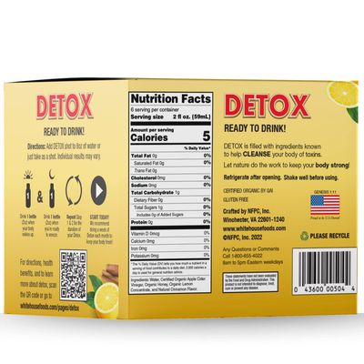 White House Detox Apple Cider Vinegar Shots, Raw Unfiltered, On the Go (Detox, Pack of 6)