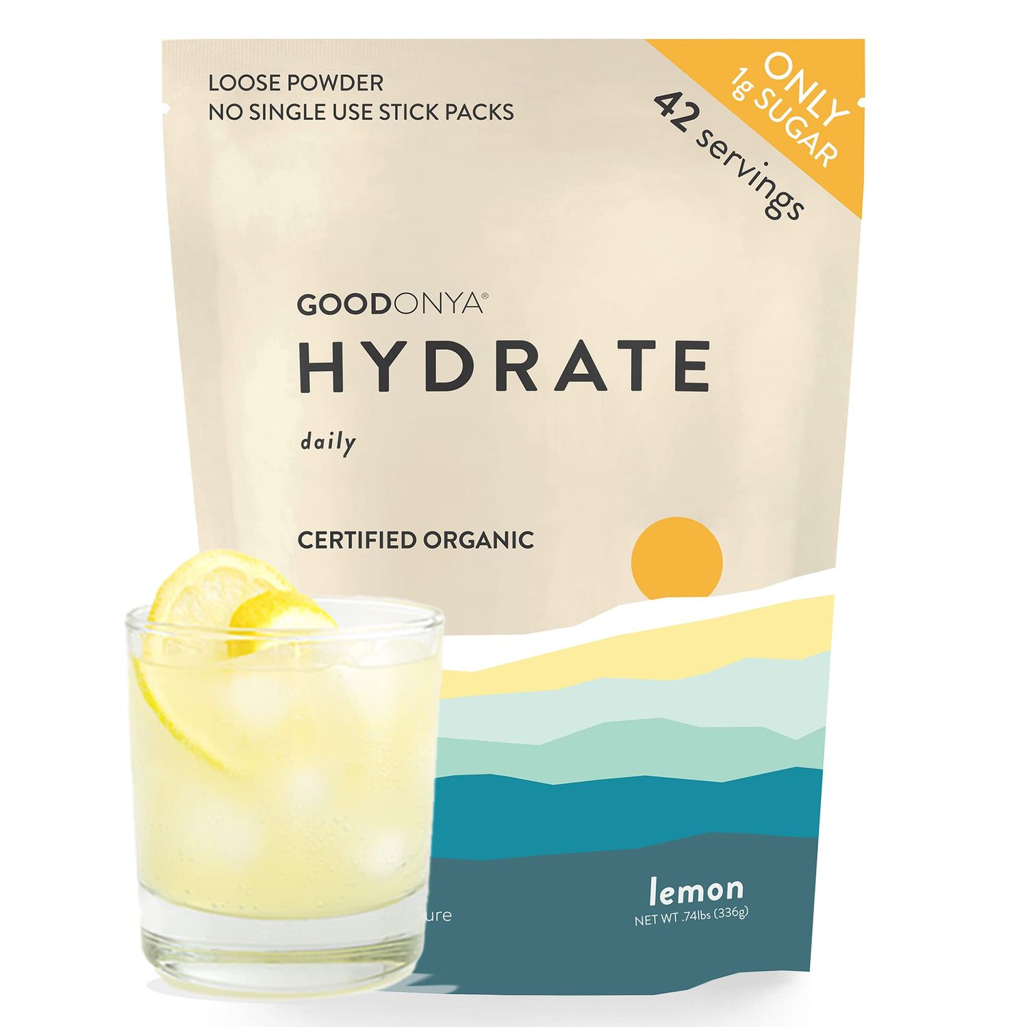 GOODONYA Organic Hydration Electrolyte Powder | Lemon, Coconut Water, Magnesium, Himalayan Pink Salt | Only 1g Sugar, No Artificial Flavors | USDA Organic &amp; Plant-Based | 42 Servings