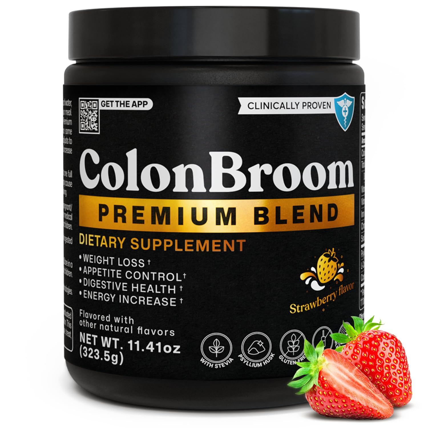 ColonBroom Premium Weight Management Supplement (Strawberry) - Colon Broom Psyllium Husk Fiber Powder Drink - Gluten Free, Non-GMO Colon Cleanse for Bloating Relief &amp; Gut Health, 50 Servings