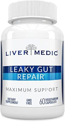 Liver Medic Leaky Gut Repair Maximum Support Gut Health L-Glutamine, Slippery Elm for IBS, Heartburn Relief, Non-GMO for Women &amp; Men, 60 Caps