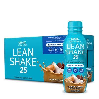 GNC Lean Shake 25 Ready to Drink Protein Shake| 25g High Protein Meal Replacement with Vitamins and Minerals| Coconut Caramel |12 Bottles