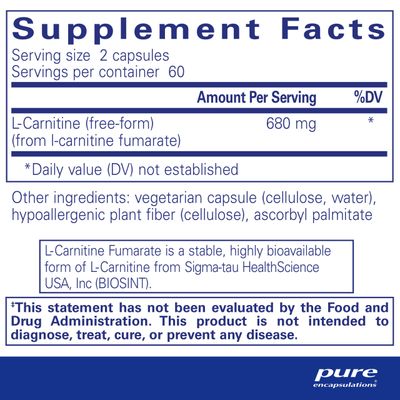 Pure Encapsulations L-Carnitine Fumarate | Hypoallergenic Supplement Support for Enhanced Muscle | 120 Capsules