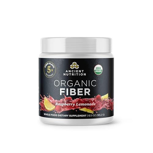 Ancient Nutrition Organic Fiber Powder, Raspberry Lemonade, Soluble Fiber from Acacia &amp; Konjac Root, Supports Digestive Health, Reduces Bloating, 6.5 oz