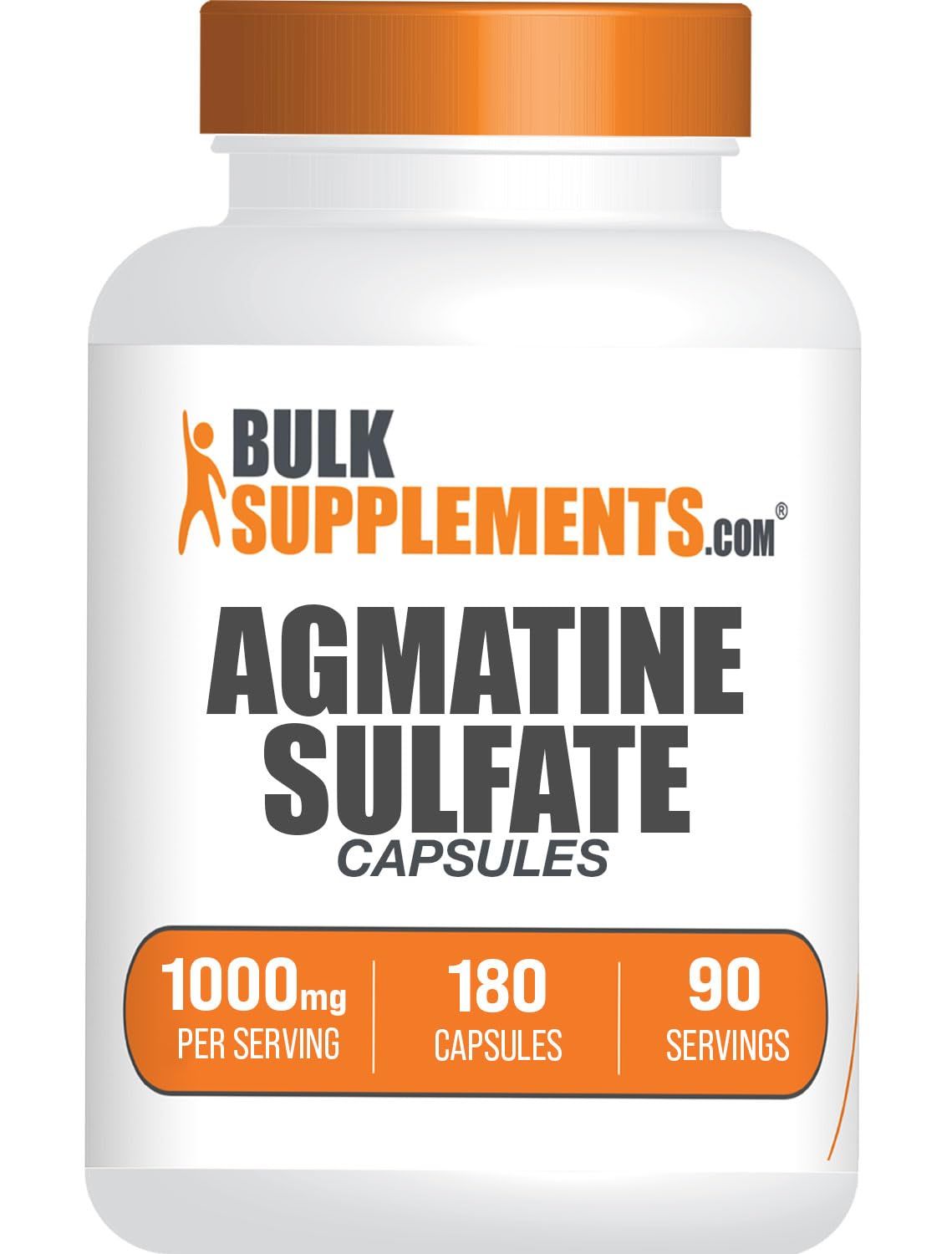 BulkSupplements.com Agmatine Sulfate Capsules - Nitric Oxide Supplement, Agmatine Sulfate 1000mg - Gluten Free, 2 Capsules per Serving, 180 Capsules (Pack of 1)