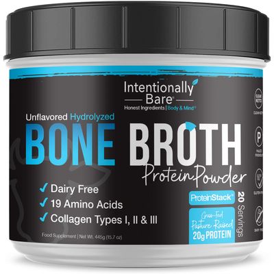 Intentionally Bare Bone Broth Collagen Peptides Powder Unflavored - Dairy Free Collagen Peptide Powder Type 1 &amp; 3 - Pasture Raised &amp; Grass Fed Collagen Protein Powder for Gut &amp; Joints - 20 Servings