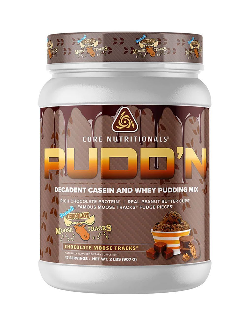 Core Nutritionals Pudd&#39;n, Decadent Protein Pudding Mix, Full Disclosure Casein Blend, Sustained Release, 20G Protein, 17 Servings (Chocolate Moose Tracks, 2 lb)