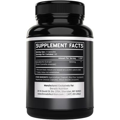 Epicatechin Extract 500mg Per Serving - (120 Capsules) - Supports Lean Muscle, Nitric Oxide, Myostatin Inhibitor, Stamina, Endurance, Pump & Gains - Non-GMO & Vegan Supplement - (120 Count)