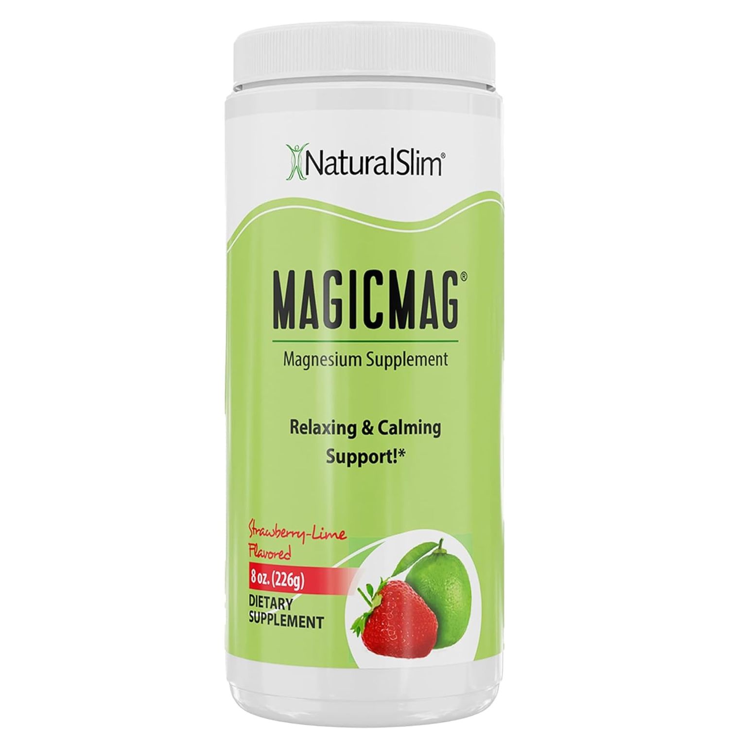 NaturalSlim Magicmag Pure Magnesium Citrate Powder - Stress, Constipation, Muscle, Heart Health, and Sleep Support | Natural Strawberry &amp; Lime Flavored Magnesium Supplement - 8oz Drink Mix (Solo)